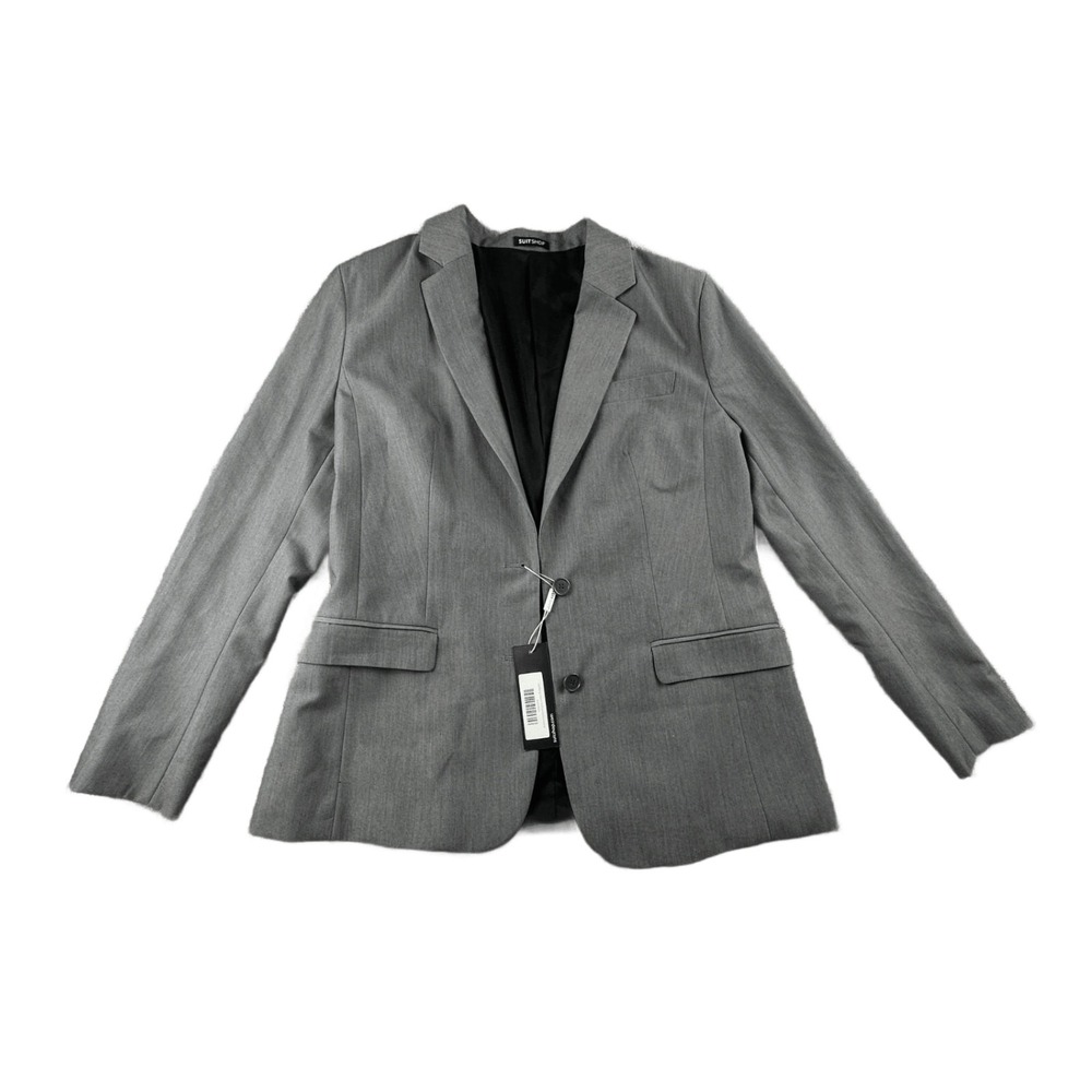 Suitshop Blazer Women 10 Gray Textured Gray Jacket Regular Stretch Solid Office‎